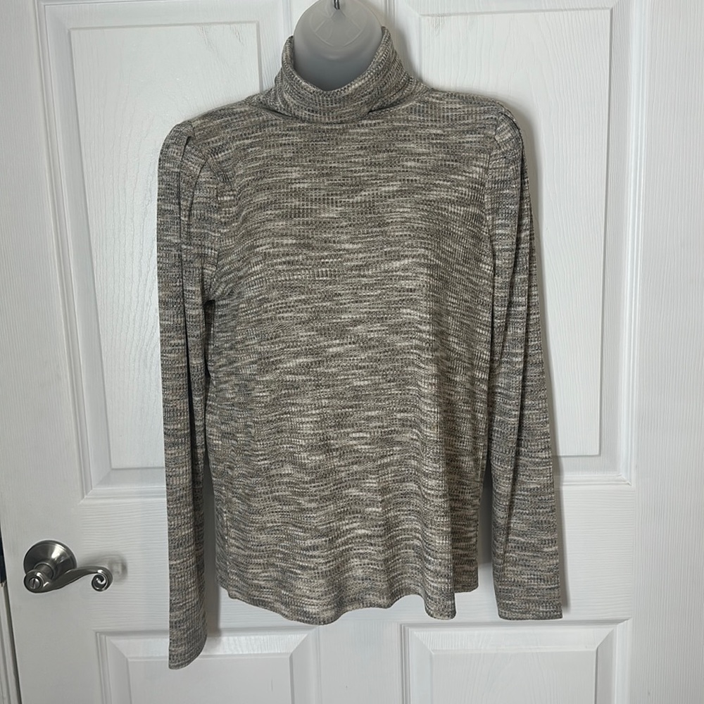 LOFT Marled Gray Turtleneck Long-Sleeve Top